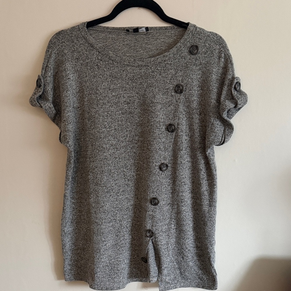 Stylish Gray Button-Accent Women's Top